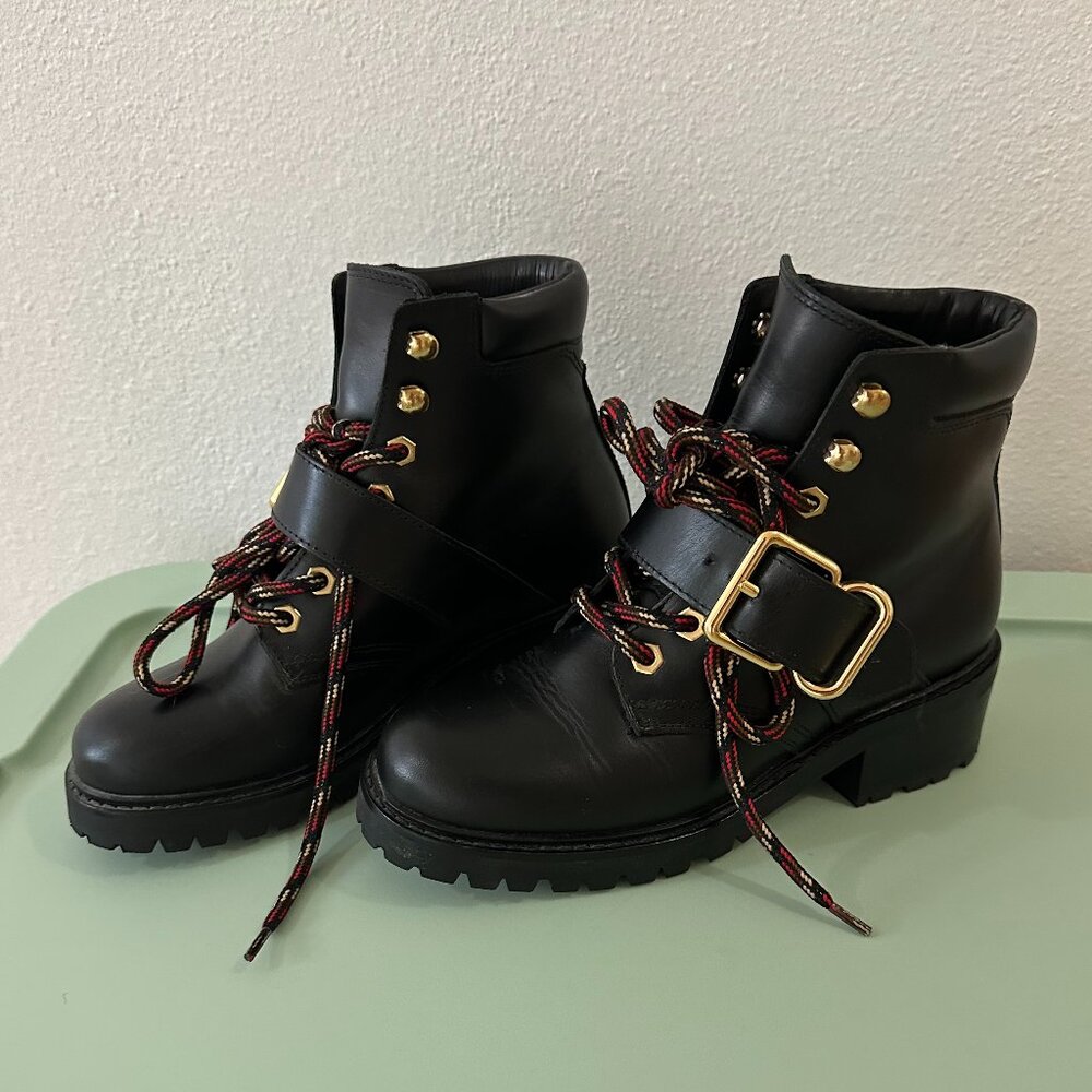 Sandro Paris Lace-Up Combat Boots in Black - Size 37